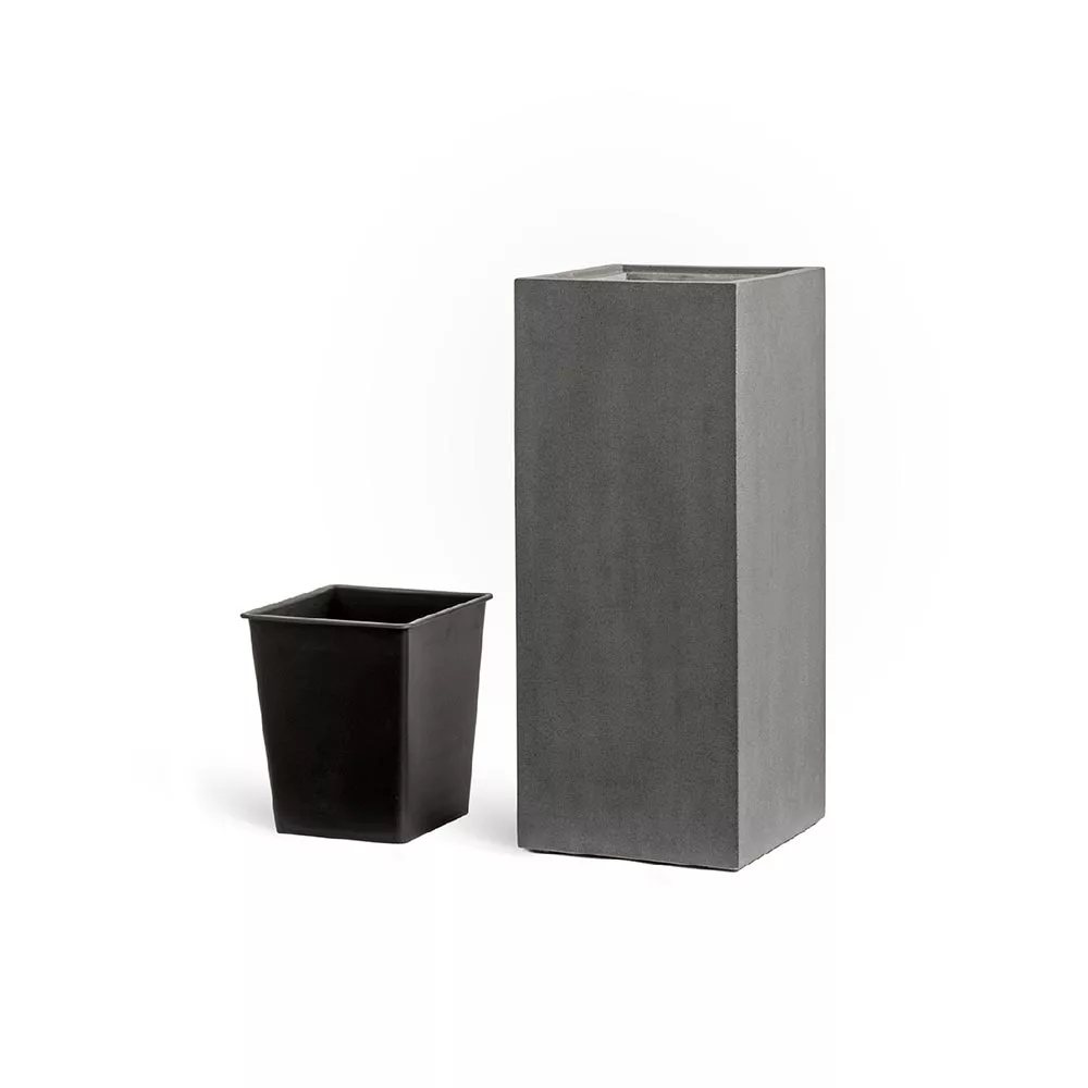 Кашпо TREEZ Effectory Beton - Высокий куб, Тёмно-серый бетон