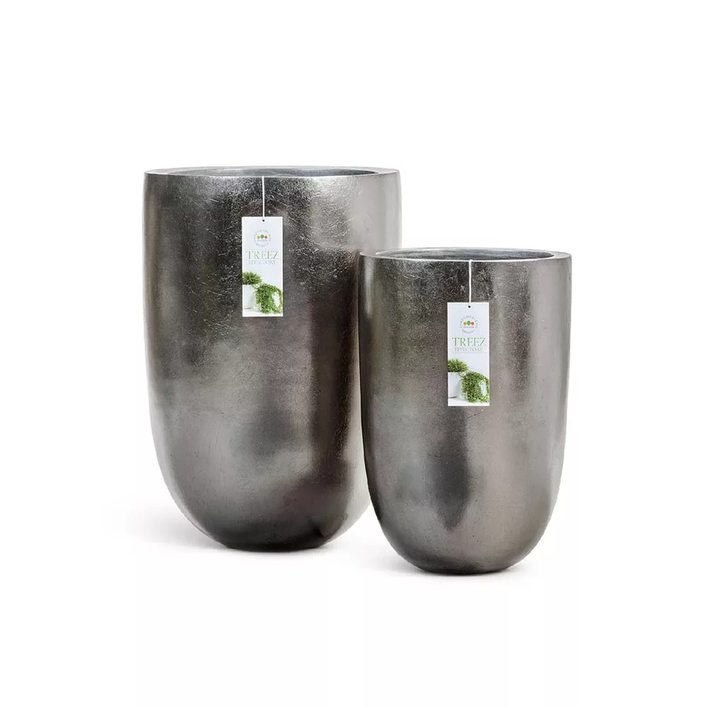 Кашпо TREEZ Effectory Metal - Высокий конус-чаша, Стальное серебро