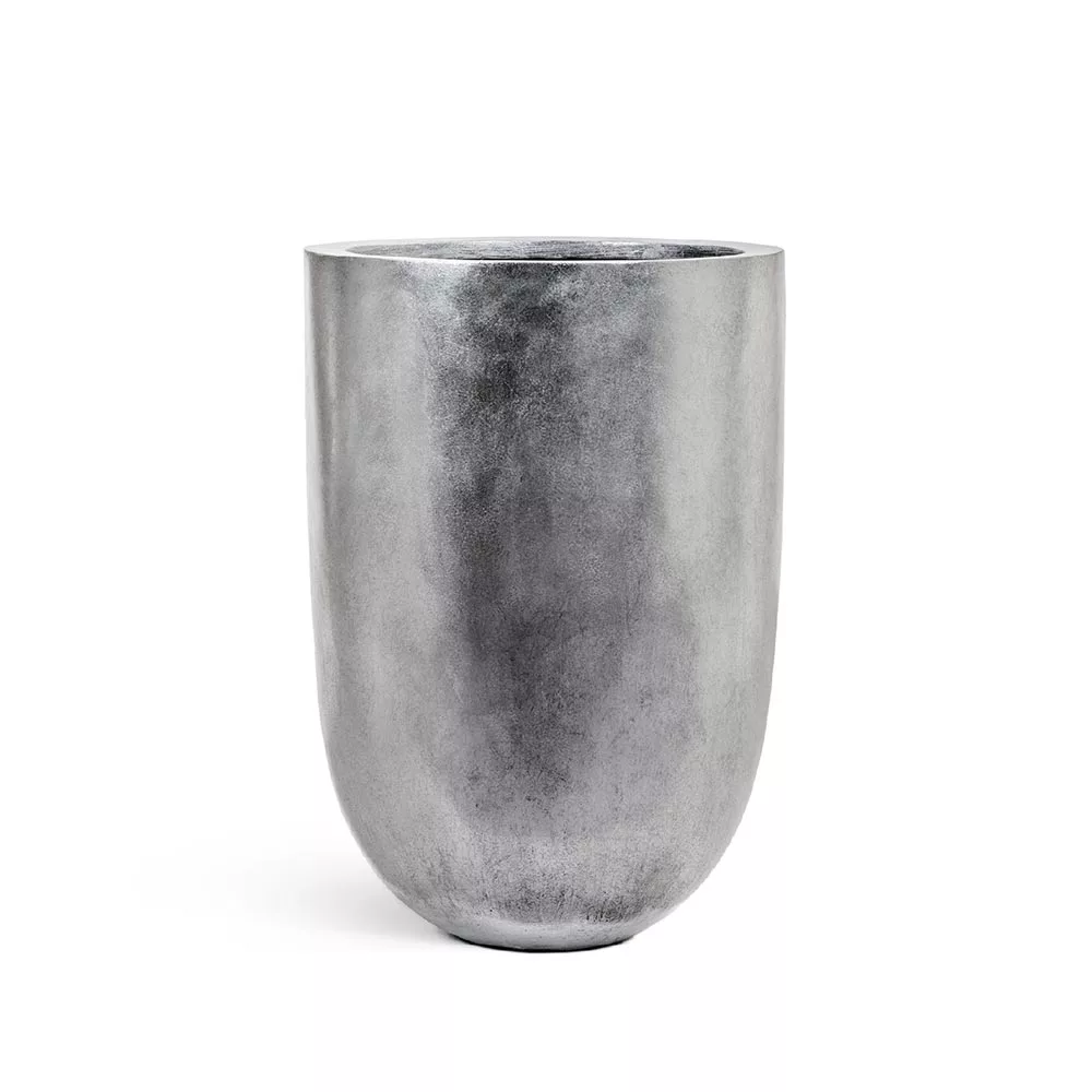 Кашпо TREEZ Effectory Metal - Высокий конус-чаша, Серебро