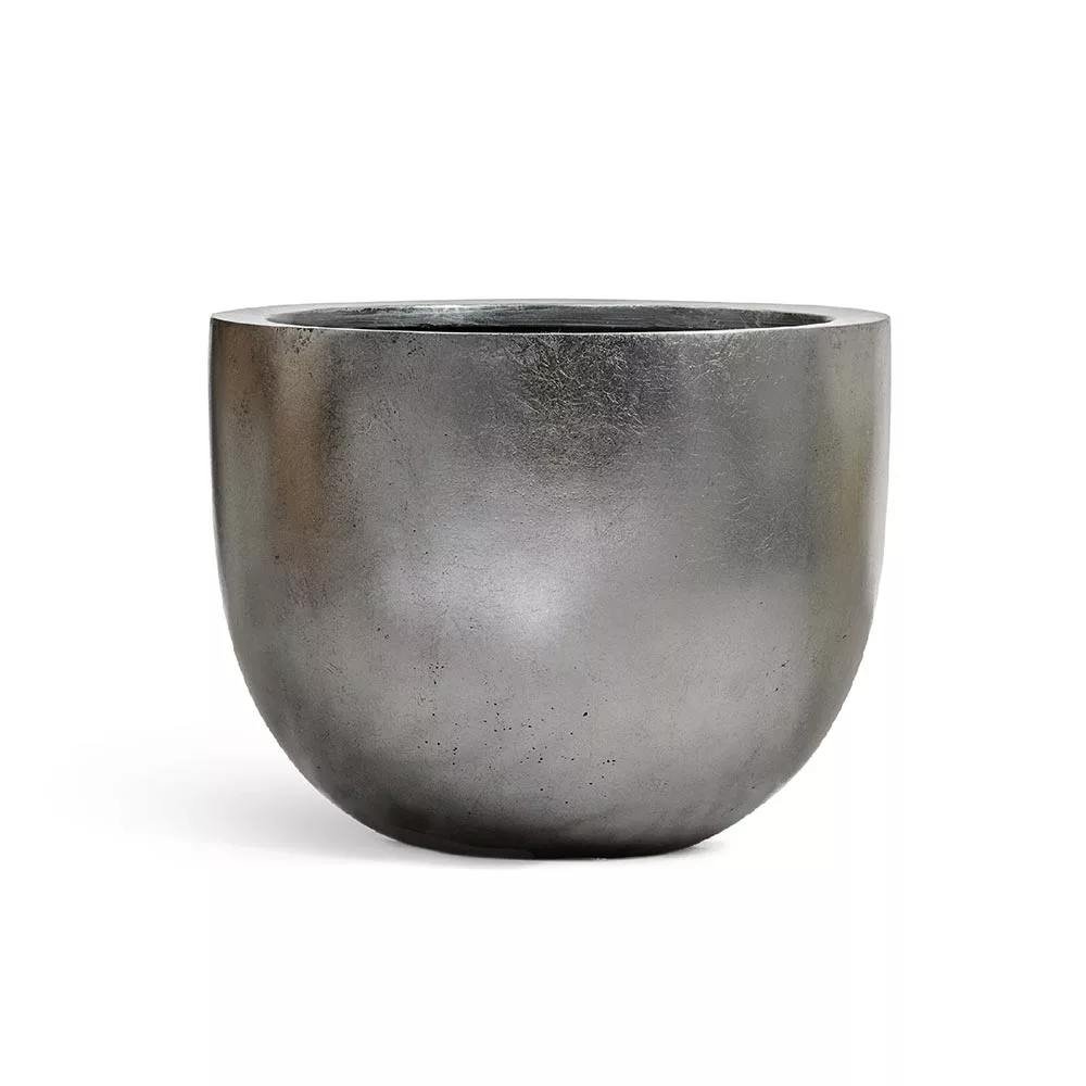 Кашпо TREEZ Effectory Metal - Низкая конус-чаша, Стальное серебро