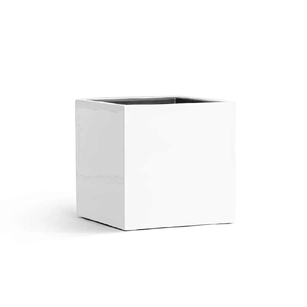 Кашпо TREEZ Effectory Gloss - Куб, Белый глянцевый лак