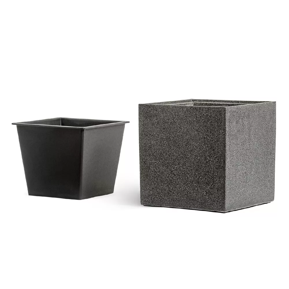 Кашпо TREEZ Effectory Stone - Куб, Тёмно-серый камень