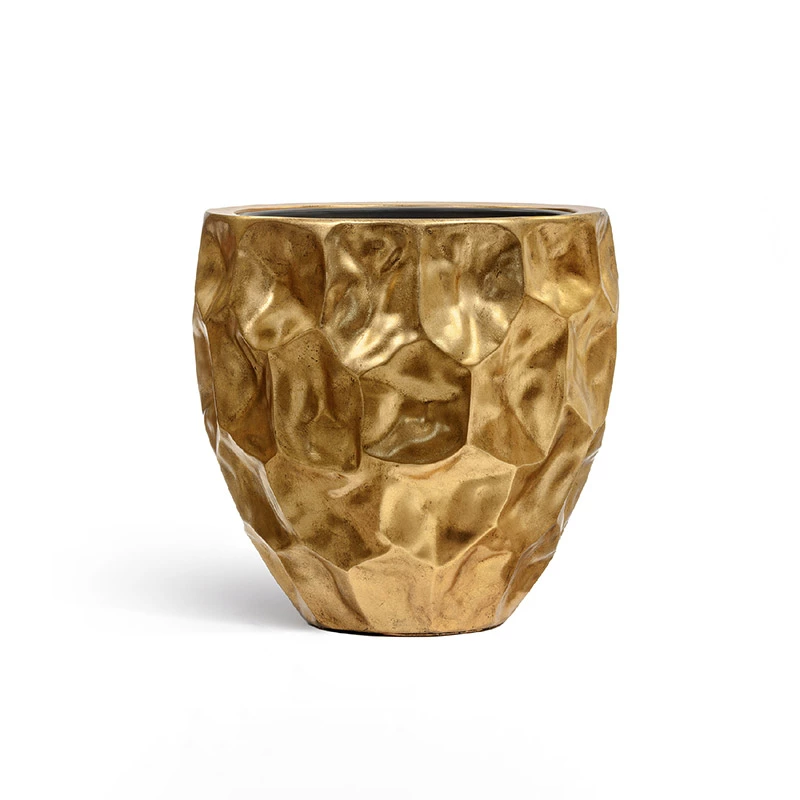 Кашпо TREEZ Effectory Metal - Округлая чаша Design Сrumple, Сусальное золото