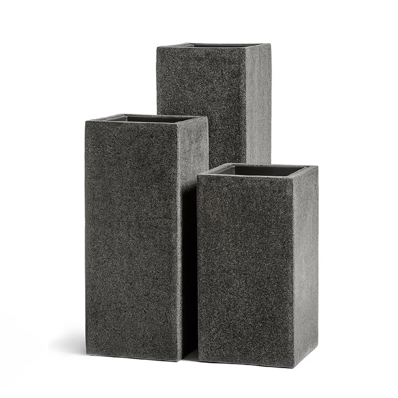 Кашпо TREEZ Effectory Stone - Высокий куб, Тёмно-серый камень